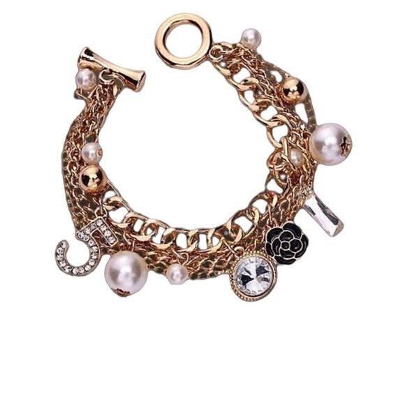 8” Golden Charm Pearls Bracelet Jingly Beaded Bracelet - Picture 4 of 5